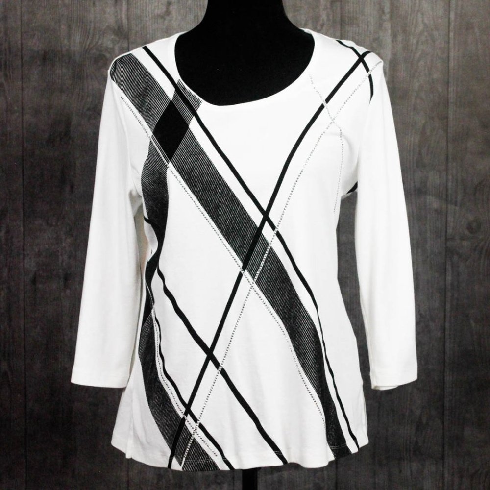 Karen Scott Women's Petite Large White & Black Blouse